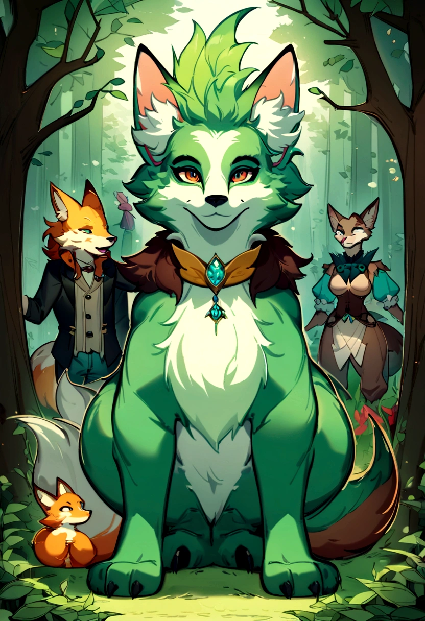 There is a painting of a man and a fox in the forest, furry fantasy art, fantasy fox love, Beeple e Jeremias Ketner, very beautiful furry art, cyril rolando and goro fujita, Directed by: Ryan Yee, artgerm and atey ghailan, anime lush john 8k woods, anthropomorphic furry art