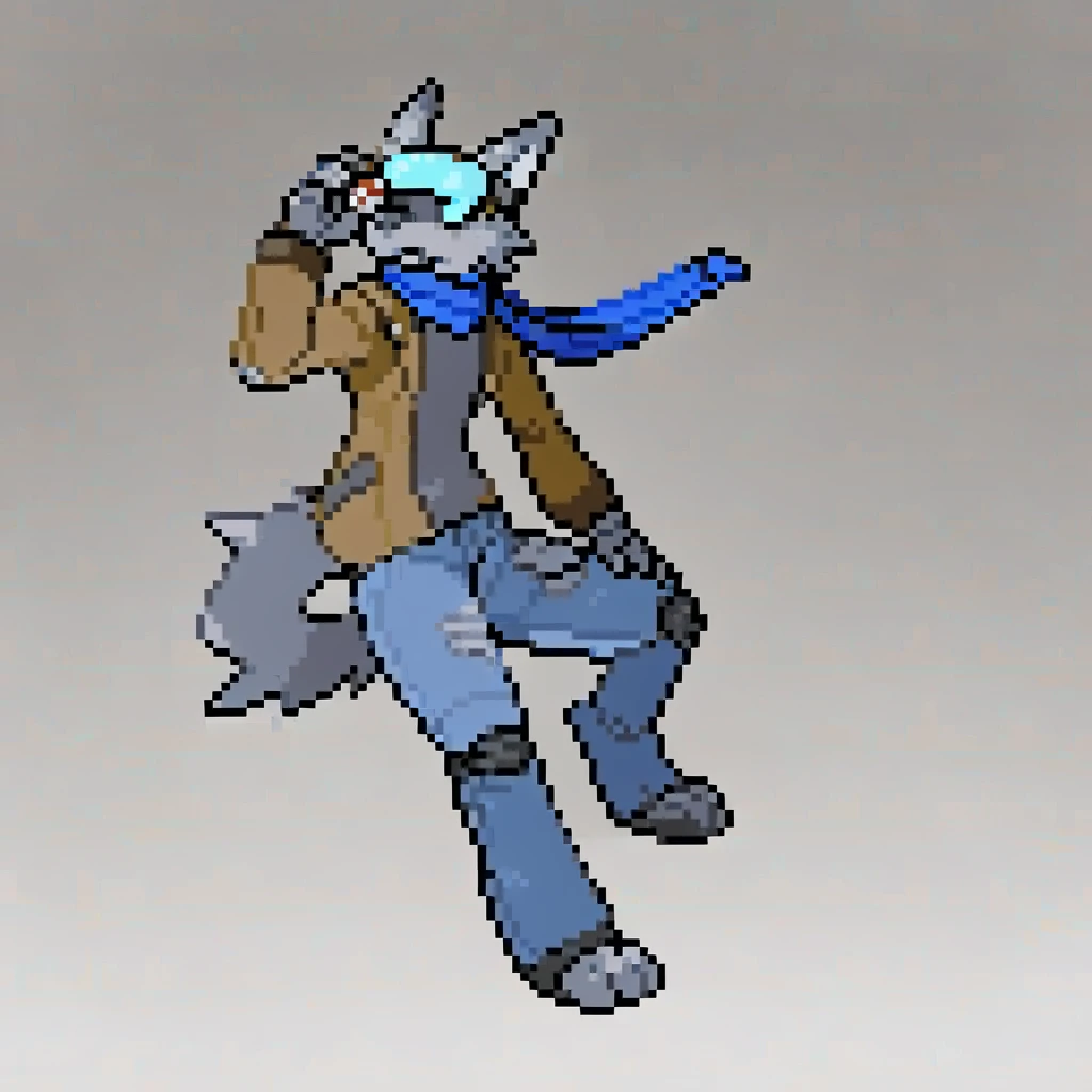 canid, canine, canis, mammal, mythological_canine, were, werecanid, werecanine, dog, robot_dog, metal_body, metal_fur, grey_nose, blue_visor, blue_scarf, brown_jacket, ripped_jeans, holding_pokéball, pose, male, fingers, fluffy, fluffy_tail, fur, thin_anthro, full_body, solo, digital_media_(artwork), hi_res, masterpiece,