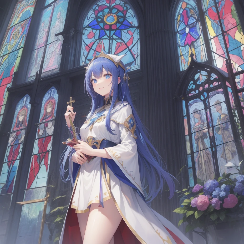 tarot
justice
axis、young woman、smile、Blue Hogow、Cathedral in the background((Stained glass))、Valentine&#39;s Chocolate、Surrounded by believers、Light tones、Gothic style、Decorative edging design。
,Add_Details:1, Add_Details:0, Add_Details:0.5