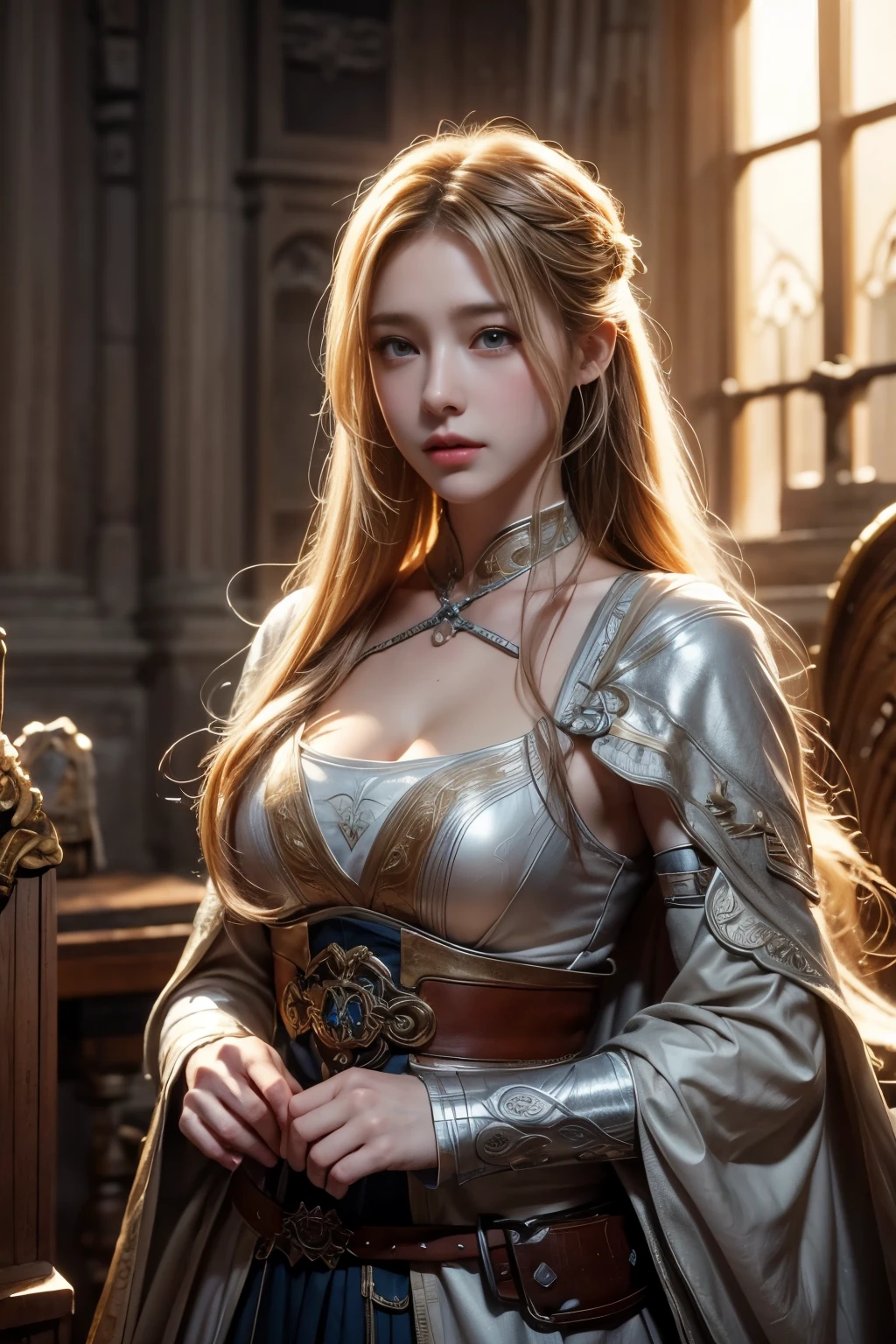 Perfect natural light、8K High Resolution、High resolution、masterpiece、Fantasy Virtual World、Gravure image quality、Light hair color、Temple of Light、Fantastic RPG world、Medieval European style parallel world