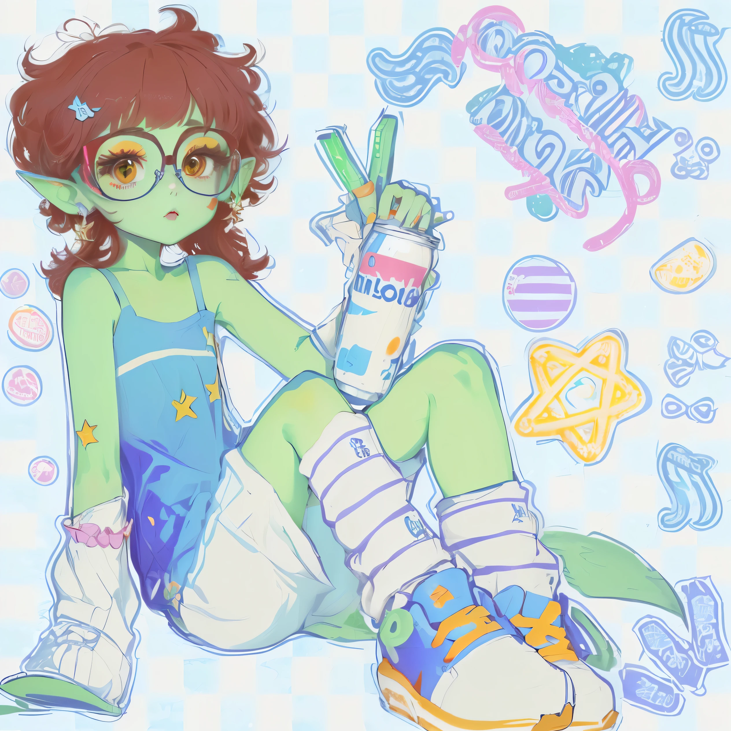 cartoon girl with glasses and a pair of sneakers sitting on the floor, acid pixie, very aesthetic!!!!!!!!!!!!!!!, soft drink theme girl, y 2 k Cutecore Clowncore, adoptable full body, aesthetic!!!!, aesthetic!!!!!!!!, “uwu the prismatic person, very aesthetic!!!!!!, full body commission for, acid pixie acid pixie, aesthetic!!!!!!!, !!Full length portrait!!