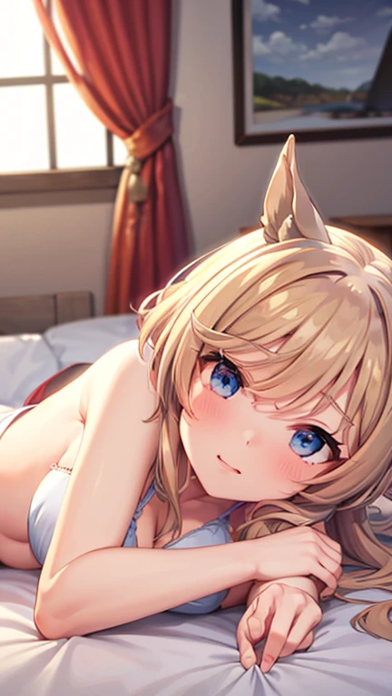 whole body、Bedroom、blonde、Shortcuts、blue eyes、Lie down and seduce me、Uma Musume、Venues Park