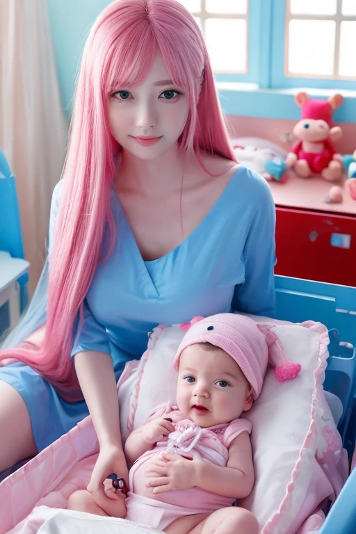 Mommy with long light pink purple soft hair, perfect big booba , good quality