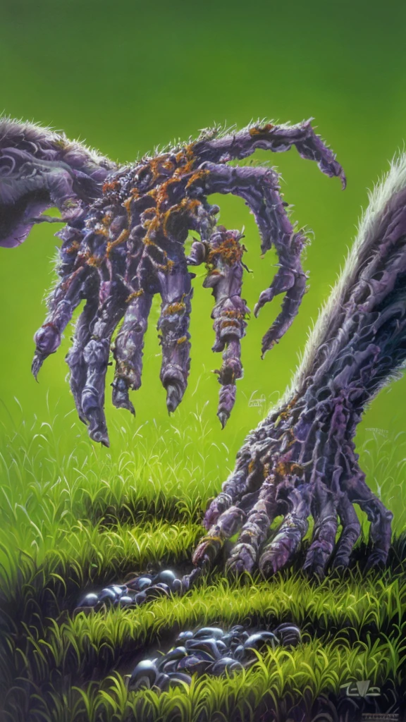 A Close Up shot Of A Zombie’s hand coming out of the ground,((goosebumps art by tim jacobus))),book titled “revenge of the graveyard ghouls”,(all crispy hands)