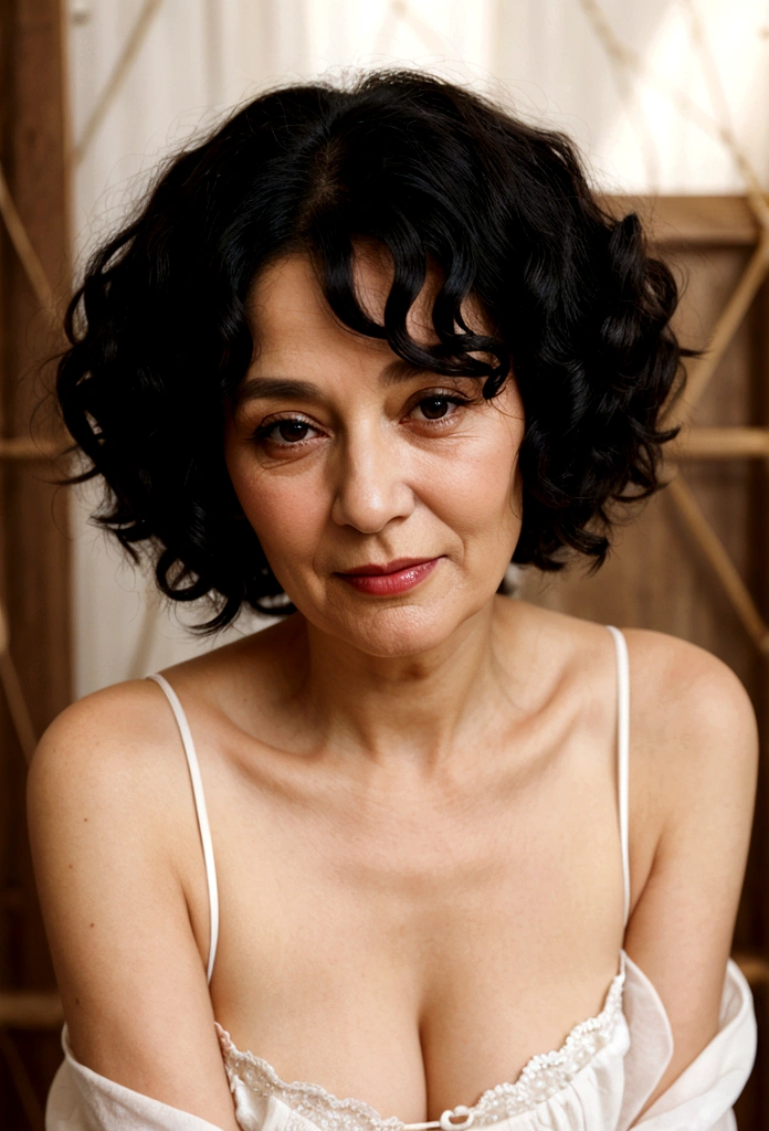 Old woman with curly black hair