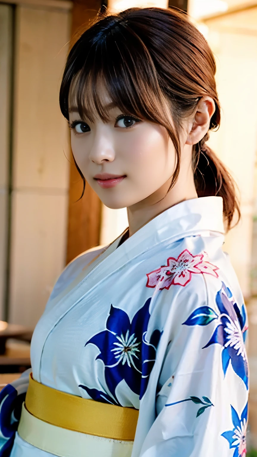 (((Carefully drawn with perfect anatomy))),(((The yukata is carefully drawn without any missing parts, from the collar to the sleeves and hem.:1.6))),Yukata photo shoot at the Tanabata festival at a large shrine,The collar of the yukata has been pushed back, revealing the white, sweaty nape of the neck.,Warm interior lighting,(Like a watercolor painting),(((The bamboo in the grounds of the large shrine is beautiful, with many strips of paper of various colors with wishes written on them hanging from strings.))),(((Shiho is picking up a tanzaku and reading it.))),Sweaty neck,((A refreshing figure standing with a fan open and fanning herself)),A 4K back-panned full-body shot of a woman standing with her mouth turned up and in a refined manner, with the background in the background, taken from a distance.,(((Her beautiful chestnut-colored bangs are pulled back in a slicked-back ponytail, revealing her cute forehead.:1.6))),One girl,A dignified smile,Chestnut brown eyes that even capture the reflected light,Black Hair,hair ornaments,An elegant posture with knees together,Inner thighs,The yukata with watercolor hydrangea pattern and simple sheer lame wrinkled heko obi look great together.,Bare feet and sandals,((Red lips)),compensate,Tassel,eye shadow,(Realisticなphoto),Enhances the contrast of light and shadow for the best nighttime scenery,Main Character,Very high depth of field,soft delicate beautiful attractive 顔,(Tabletop,high quality,最high quality),(Delicate eyes and face),Ray Tracing,CG Unity 4k Wallpaper,One person,超A high resolution,Realistic:1.4),Attention to detail,Beauty condensed in 1girl,Beautiful brown hair,繊細でHigh noseを持つ美しい顔,Model-like long limbs and a tight waist,Boasting beautiful F-cup breasts,High nose,Clear chestnut eyes,Glossy lips,(((Expressing exceptionally beautiful women in photos))),