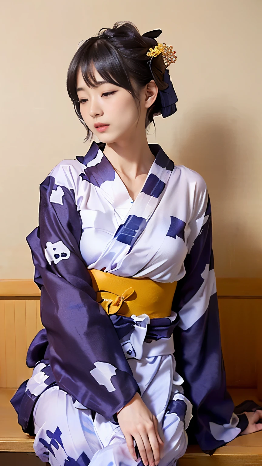 (((Carefully drawn with perfect anatomy))),(((The yukata is carefully drawn without any missing parts, from the collar to the sleeves and hem.:1.6))),(((Elegant manners that don't expose the knees))),((Yukata photo session at the Tanabata festival at a large shrine dyed red as the sun went down)),The collar of the yukata has been pushed back, revealing the white, sweaty nape of the neck.,The large earrings are cute.,(((The warm red lighting in the temple grounds at dusk makes it look like a watercolor painting.))),(((The large shrine grounds are lined with bamboo trees on both sides, and many strips of paper with wishes written on them are hanging from them, creating a spectacular sight.:1.6))),The scent of bamboo is pleasant,(((Shiho is picking up a tanzaku and reading it.))),Sweaty neck,((Shiho is crouching, tilting her head and looking up at the camera with a smile.)),A 4K full-body shot of a person standing with a graceful smile and a raised mouth,(((She looks very cute with her beautiful chestnut hair carefully braided and tied back.:1.6))),One girl,Dignified profile,Chestnut brown eyes that even capture the reflected light,Cute hair accessories,The elegant posture and movement of the person squatting with hands folded and knees together,Inner thighs,The black-toned yukata with watercolor hydrangea pattern and a simple sheer lamé heko obi tied tightly together is adorable.,Bare feet and sandals,((Red lips)),compensate,Tassel,eye shadow,(Realisticなphoto),Highlighting the red evening scenery with the best light and shadow contrast,Main Character,Very high depth of field,soft delicate beautiful attractive 横顔,(Tabletop,high quality,最high quality),(Delicate eyes and face),Ray Tracing,CG Unity 4k Wallpaper,One person,超A high resolution,Realistic:1.4),Attention to detail,Beauty condensed in 1girl,Beautiful brown hair,繊細でHigh noseを持つ美しい顔,Model-like long limbs and a tight waist,Boasting beautiful F-cup breasts,High nose,Clear chestnut eyes,Glossy lips,(((Expressing exceptionally beautiful women in photos:1.6))),