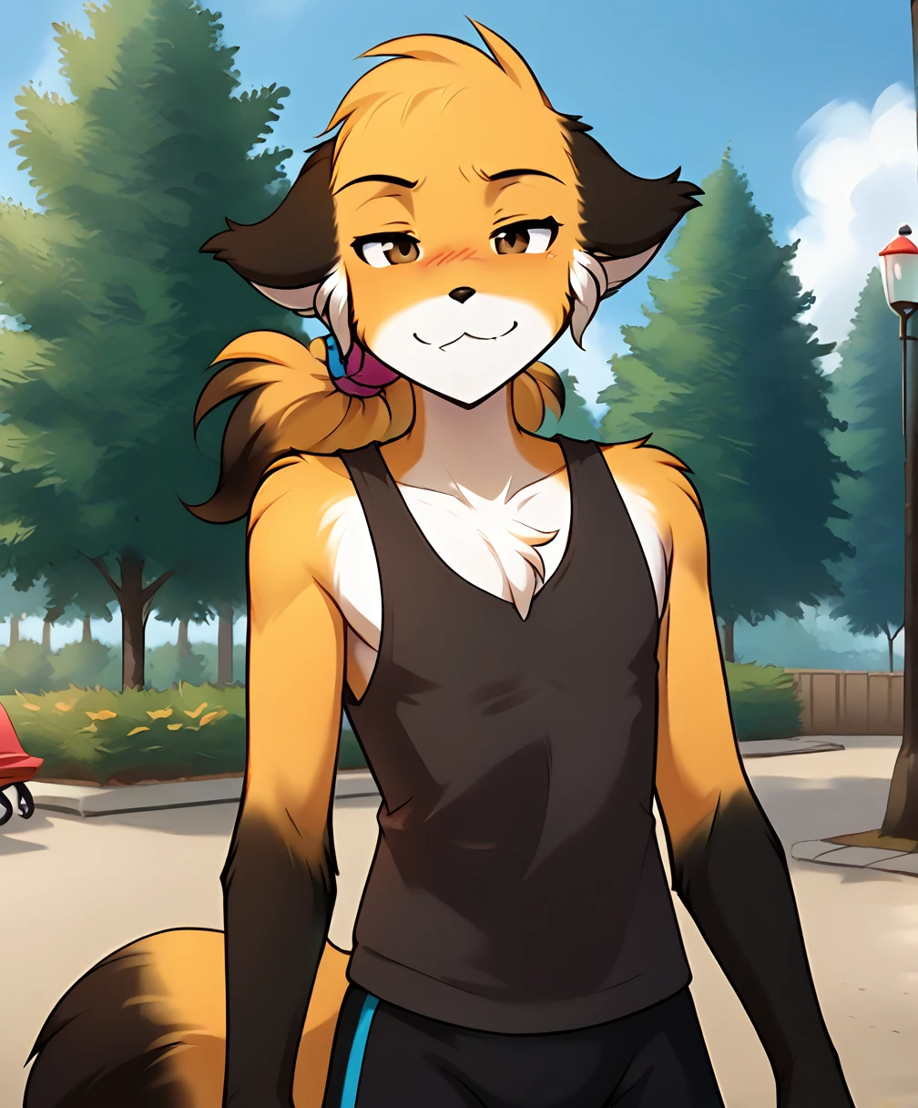 score_9, score_8_up, score_7_up,score_6_up,score_5_up, source_furry
BREAK
solo, furry male anthro, two males, medium hair, ponytail, flat chest, (blushing, seductive, smug), tank top, gym shorts, (outdoors, park), upper body shot
BREAK
mike-twokinds, keidran, mammal, fox tail, brown eyes, evals-twokinds, dog tail, missionary position, sex