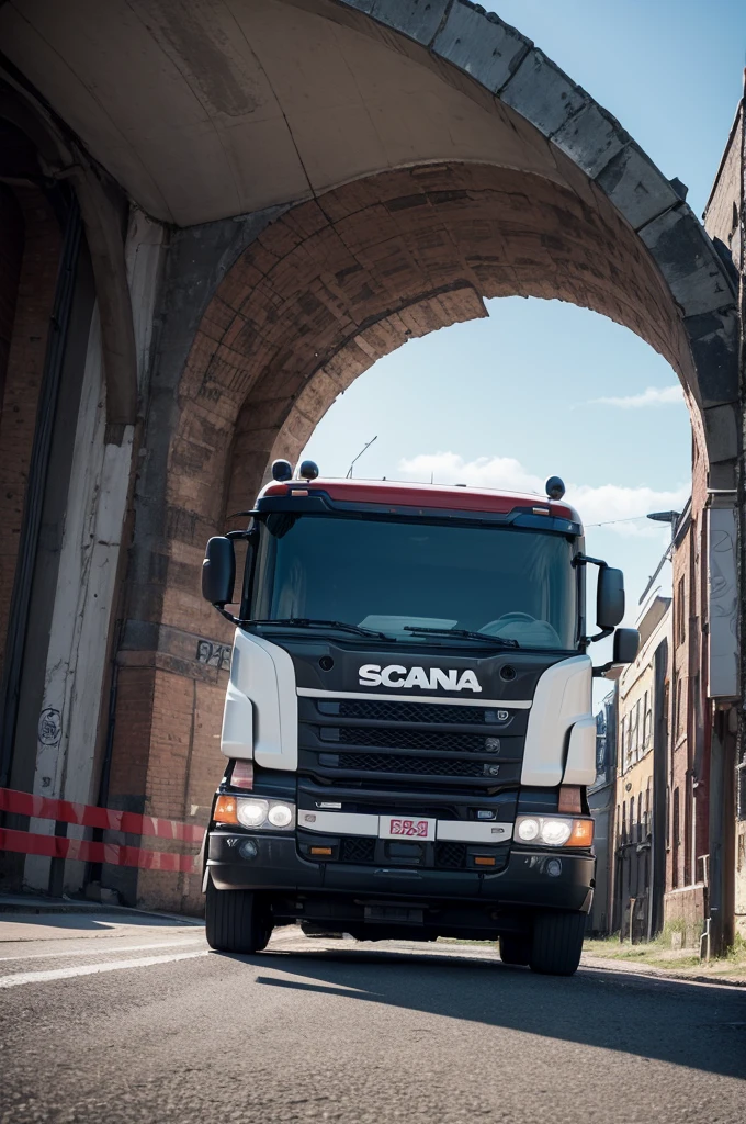 Scania 113 arched with graffiti background