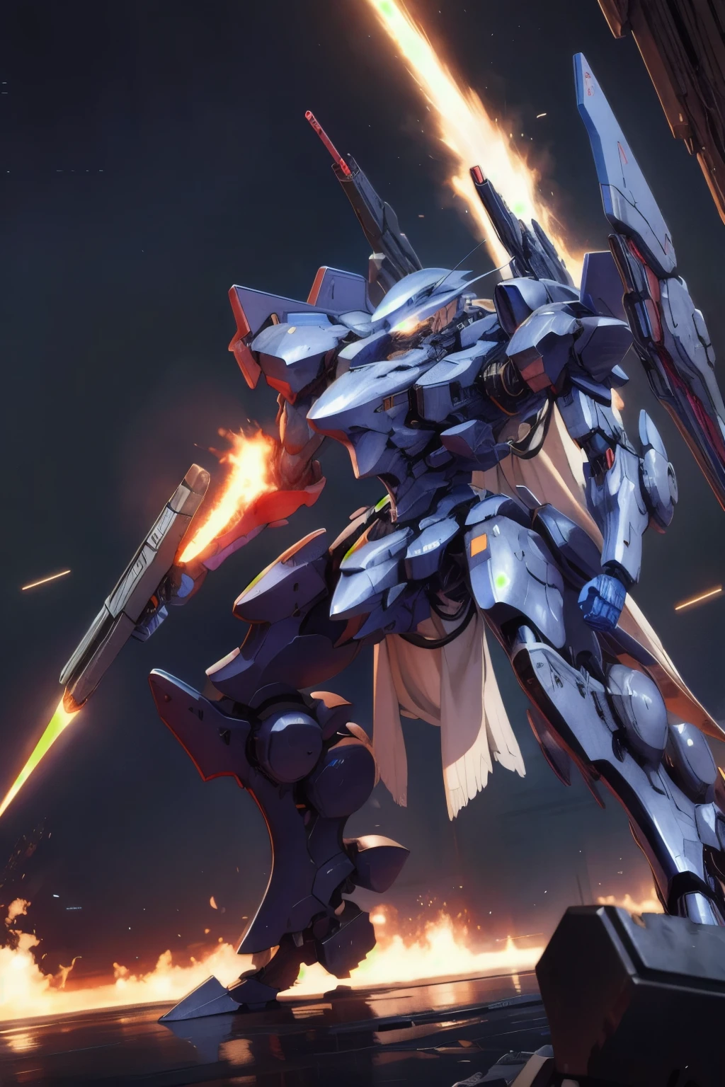 The armored core carrying spear. was being saturated by enemy fire; The support shield was in tatters in space combat.