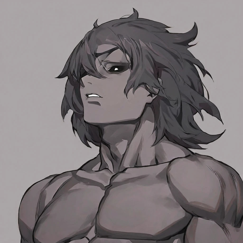 A DEMON, comely, gostoso, brawny, empty eyes, black eyes, Bblack hair, dark gray skin, gray black skin, darkened body, sore lips, simple background, foco no muka, muka.
