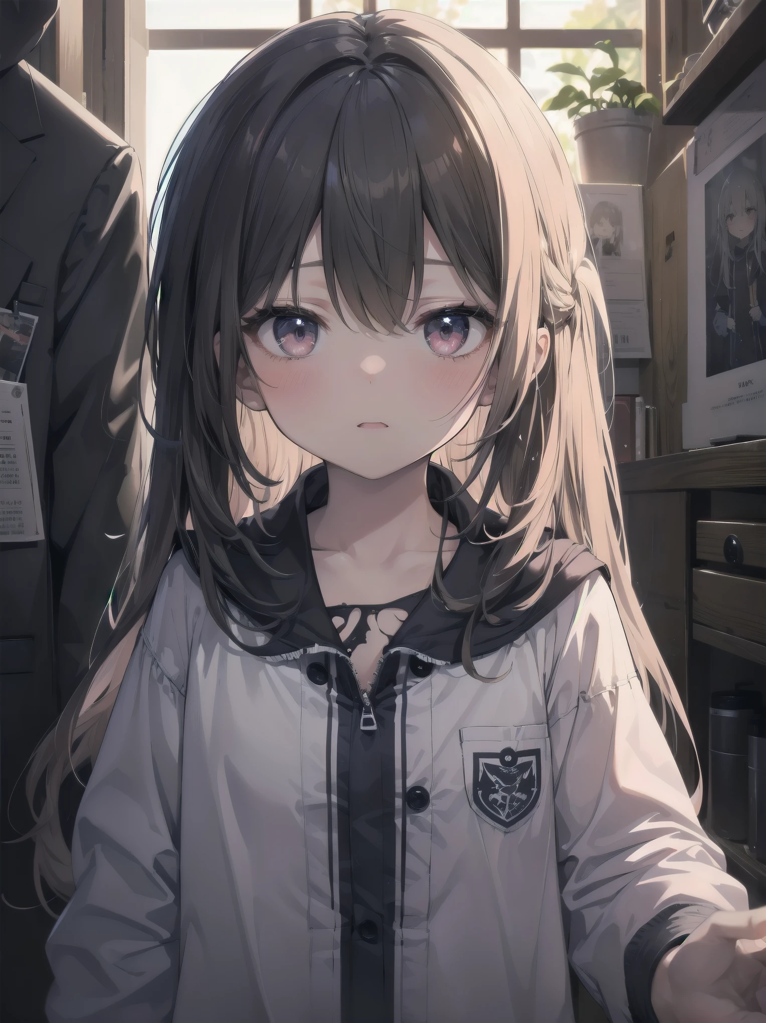 Masterpiece、Cinematic、Highest quality、Super detailed、Detailed clothing、Clear Face、Detailed face、Detailed skin、1人のgirl、、girl、、Torn clothes、、Worn clothes、Embarrassing、blush、Looking down、Loose wearing、despair、fear、A dark room、Blackout