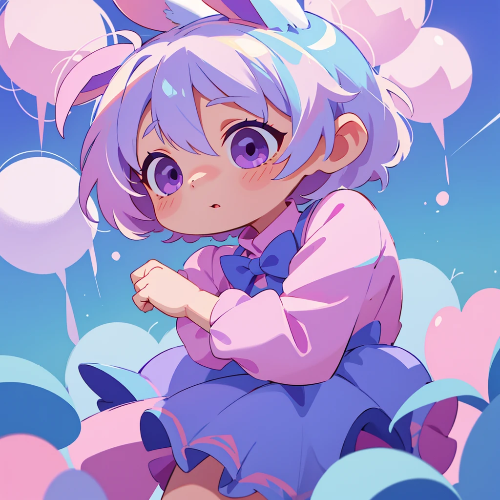 (pastel colour:1.2)、(Cute illustrations:1.2)、(pretty girl)、Bunny ears、Gradation、Cute、Enamel dress、Too cute pose、Sparkling Heart