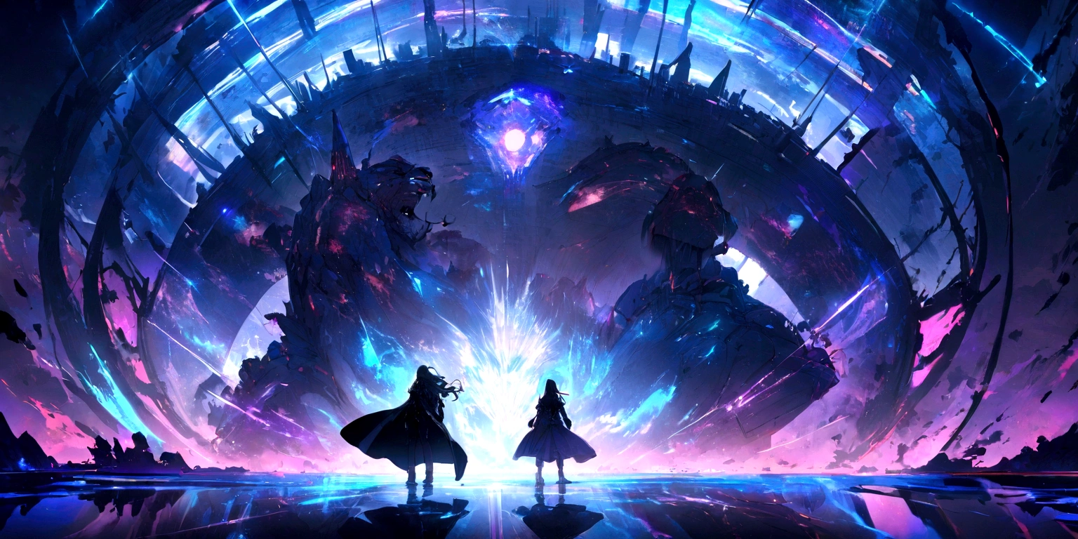 ((masterpiece, Highest quality, Best image quality, High resolution、4k)) Huge Mighty Devil Wheel、In the center of the wheel is the face of a demon lion、Burning Wheels、Glowing blue eyes and advanced cybernetic enhancements. Seen in dynamic action poses, reflection on a smooth surface. The cityscape below is filled with towering skyscrapers., illuminated by colorful holographic advertisements, Shining with blue energy, Mighty power. The overall atmosphere is dark and mysterious., It had a futuristic techno vibe.. The lighting is dramatic, Intense highlights and deep shadows, Creates depth and tension.