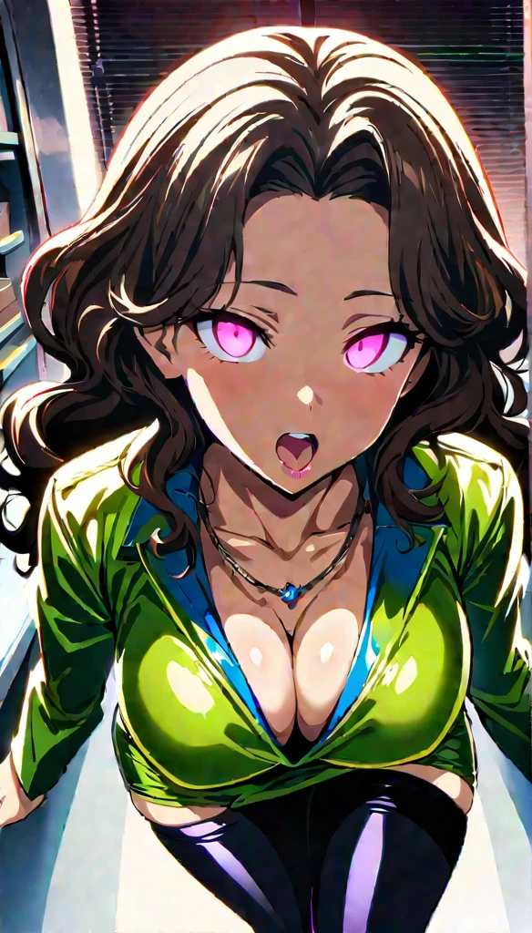 (highest quality:1.2,evil lady,cg, Very detailed, High Detail, digital coloring, High Contrast, masterpiece:1.2,suits, highest quality, Best aesthetics), 8k,masterpiece, cute,tall,beautiful,best quality, 1lady,brown hair,long hair,wavy hair,empty eyes, (finely detailed glowing eyes and detailed face),,,,extremely detailed cg unity 8k wallpaper,solo,(latex military costume:0.9),large breasts,seductive smile,,latex thighhigh,large breasts,black hair,pink eyes,no jacket,formal shirts,thighhigh,,enamel suits,grossy lips,sitting,tight skirt,sadistic smile,,heel,shiny skin,tight skirt,detailed face,beautiful body,,adult,,show me breasts,sadistic,seductive smile,business suits,latex,no tie,bust shot,((Blowjob Gestures:1.5)),open mouth,necklace,office room