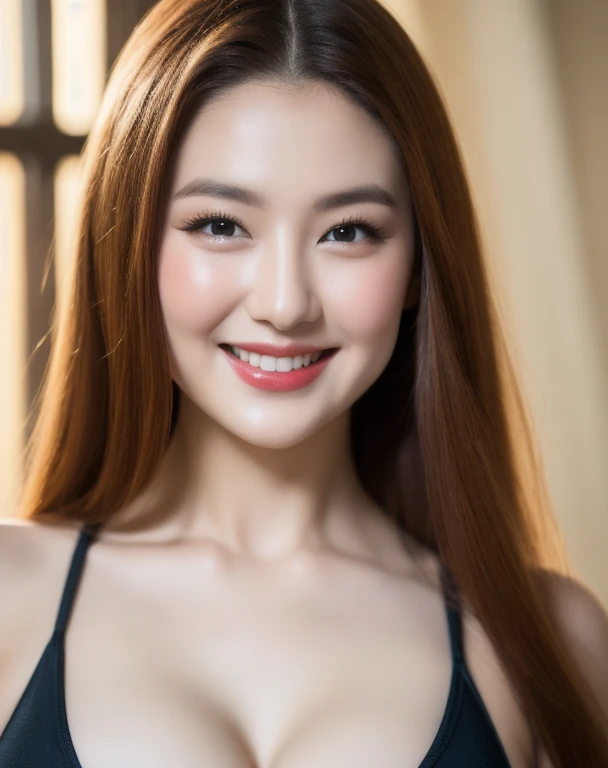 (realistic、masterpiece、Best Quality、8K、highres、high resolution:1.3)、1 glasses girl、 Huge breasts、smile, white bikini、pale white skin、looking at viewers、super fine face and eyes、long blonde hair、indoor、 upper body、