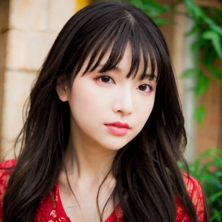 (masterpiece),(best quality:1.0), (ultra highres:1.0), 1girl, beautiful girl, pretty face, detailed face, beautiful eyes, bright red lips, red lipstick, beautiful stylish hair, highlights in hair, bangs style, best quality