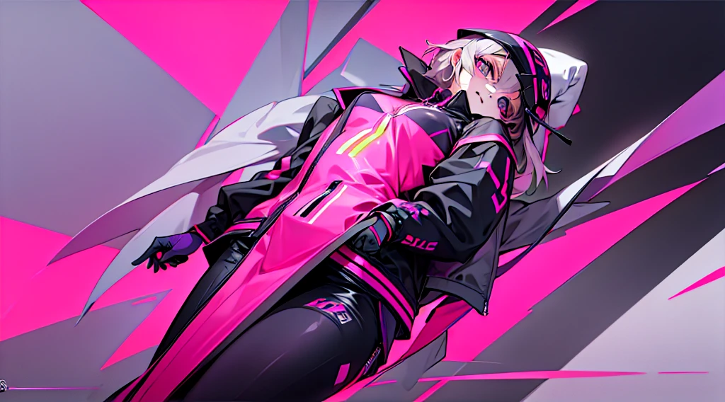  jacket design, color pink line between the ziper, color gray and purple design