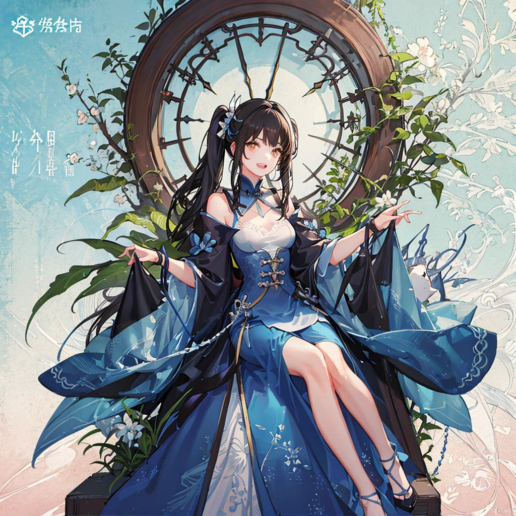 NICE,unparalleled beautiful girl,tteens detailed cute shot, pretty cool and beautiful cute face,super detailed NICE cute face, nice body, beautiful teeth, girl,whole body,(Detailed face:1.2), masterpiece, fashion,China dress,, Medium Hair, Black Hair, Twin tails, Blunt bangs, Brown eyes,