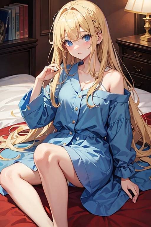 masterpiece, Highest quality, High resolution,Anime Style、blonde、Long Hair、blue eyes、pajamas、I can see her panties