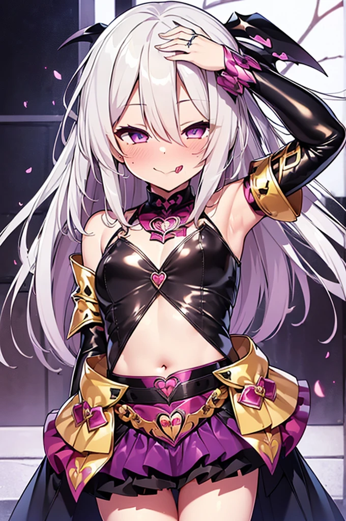 (((Characteristic clothing))),(((high quality))),Unshaven,(((((Pubic hair heart pattern))))), Cloudy eyes,Anime Style,Long Tongue,Sticking out tongue,Obscene lines,Fatty face,Fallen into evil,Sexual,clumsy smile,Unshavenの髪,((Long hair that covers the eyes)),transformation