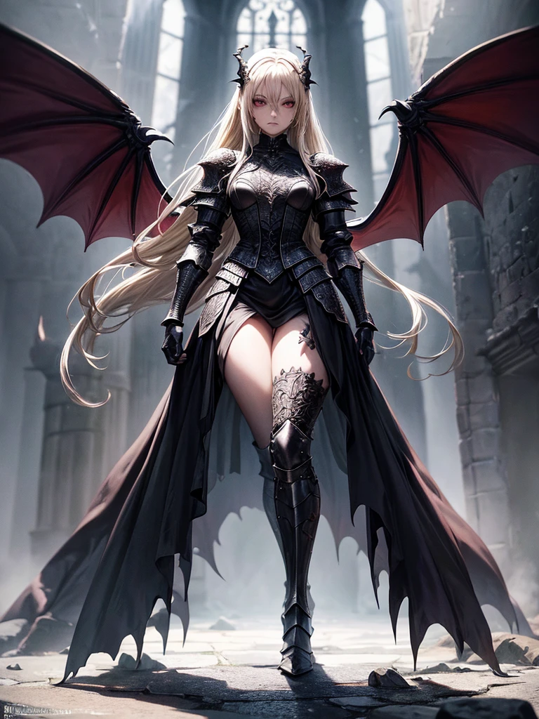 # Script: AI-Generated Art - Gothic Dark Souls-Inspired Woman with Dragon Eyes and Wings

**Objective:**
Create an AI-generated image of a woman with specific features and attire, inspired by the Gothic style of the Dark Souls series.

**Character Description:**
- **Gender:** Female
- **Hair:** Long blonde hair, tied back
- **Eyes:** Red, dragon-like
- **Dragon Features:** Small wings
- **Attire:** Full-body medieval armor
- **Style:** Gothic, similar to Dark Souls aesthetics

**Steps:**

1. **Gather Reference Images:**
   - Collect images of full-body medieval armor from the Dark Souls series.
   - Find examples of blonde hair tied back.
   - Look for images of red, dragon-like eyes and small dragon wings.
   - Compile Gothic art references to understand the desired aesthetic.

2. **Character Design:**
   - **Hair:** Design the long blonde hair tied back, ensuring it looks natural and flows realistically.
   - **Eyes:** Create piercing red eyes with elongated pupils to give a dragon-like appearance.
   - **Dragon Features:** Add small, subtle dragon wings that look natural on her back.
   - **Armor:** Design full-body medieval armor with intricate Gothic patterns and dark tones, appearing worn and battle-scarred. Ensure the armor covers the entire body, including helmet, chest plate, gauntlets, greaves, and boots.
   - **Overall Style:** Use dark, muted colors with high contrasts to emphasize the Gothic style. Incorporate dark shadows and dim lighting.

3. **Pose and Composition:**
   - Position the character in a dramatic pose, possibly standing or in mid-battle stance.
   - Choose a dark, eerie background that complements the Gothic theme, like a ruined castle or a foggy forest.
   - Use lighting to create a moody, atmospheric effect, casting shadows that highlight the character’s features and armor.

4. **AI Tools and Techniques:**
   - Use AI art generation tools like DALL-E, MidJourney, or Stable Diffusion.
   - Input the character description and upload refer