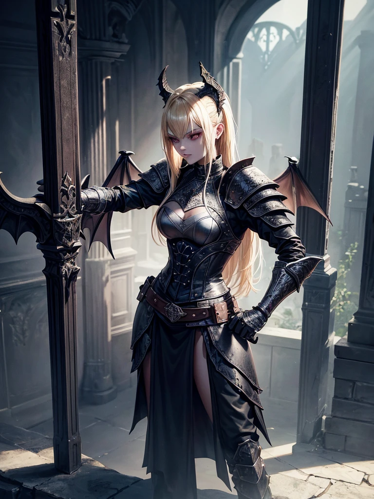 # Script: AI-Generated Art - Gothic Dark Souls-Inspired Woman with Dragon Eyes and Wings
**Objective:**
Create an AI-generated image of a woman with specific features and attire, inspired by the Gothic style of the Dark Souls series.
**Character Description:**
- **Gender:** Female
- **Hair:** Long blonde hair, tied back
- **Eyes:** Red, dragon-like
- **Dragon Features:** Small wings
- **Attire:** Full-body medieval armor
- **Style:** Gothic, similar to Dark Souls aesthetics
**Steps:**
1. **Gather Reference Images:**
- Collect images of full-body medieval armor from the Dark Souls series.
- Find examples of blonde hair tied back.
- Look for images of red, dragon-like eyes and small dragon wings.
- Compile Gothic art references to understand the desired aesthetic.
2. **Character Design:**
- **Hair:** Design the long blonde hair tied back, ensuring it looks natural and flows realistically.
- **Eyes:** Create piercing red eyes with elongated pupils to give a dragon-like appearance.
- **Dragon Features:** Add small, subtle dragon wings that look natural on her back.
- **Armor:** Design full-body medieval armor with intricate Gothic patterns and dark tones, appearing worn and battle-scarred. Ensure the armor covers the entire body, including helmet, chest plate, gauntlets, greaves, and boots.
- **Overall Style:** Use dark, muted colors with high contrasts to emphasize the Gothic style. Incorporate dark shadows and dim lighting.
3. **Pose and Composition:**
- Position the character in a dramatic pose, possibly standing or in mid-battle stance.
- Choose a dark, eerie background that complements the Gothic theme, like a ruined castle or a foggy forest.
- Use lighting to create a moody, atmospheric effect, casting shadows that highlight the character’s features and armor.
4. **AI Tools and Techniques:**
- Use AI art generation tools like DALL-E, MidJourney, or Stable Diffusion.
- Input the character description and upload refer