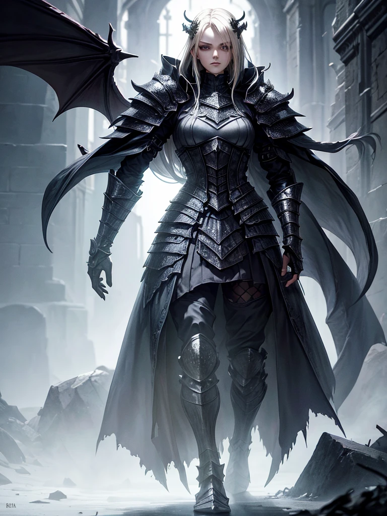 # Script: AI-Generated Art - Gothic Dark Souls-Inspired Woman with Dragon Eyes and Wings
**Objective:**
Create an AI-generated image of a woman with specific features and attire, inspired by the Gothic style of the Dark Souls series.
**Character Description:**
- **Gender:** Female
- **Hair:** Long blonde hair, tied back
- **Eyes:** Red, dragon-like
- **Dragon Features:** Small wings
- **Attire:** Full-body medieval armor
- **Style:** Gothic, similar to Dark Souls aesthetics
**Steps:**
1. **Gather Reference Images:**
- Collect images of full-body medieval armor from the Dark Souls series.
- Find examples of blonde hair tied back.
- Look for images of red, dragon-like eyes and small dragon wings.
- Compile Gothic art references to understand the desired aesthetic.
2. **Character Design:**
- **Hair:** Design the long blonde hair tied back, ensuring it looks natural and flows realistically.
- **Eyes:** Create piercing red eyes with elongated pupils to give a dragon-like appearance.
- **Dragon Features:** Add small, subtle dragon wings that look natural on her back.
- **Armor:** Design full-body medieval armor with intricate Gothic patterns and dark tones, appearing worn and battle-scarred. Ensure the armor covers the entire body, including helmet, chest plate, gauntlets, greaves, and boots.
- **Overall Style:** Use dark, muted colors with high contrasts to emphasize the Gothic style. Incorporate dark shadows and dim lighting.
3. **Pose and Composition:**
- Position the character in a dramatic pose, possibly standing or in mid-battle stance.
- Choose a dark, eerie background that complements the Gothic theme, like a ruined castle or a foggy forest.
- Use lighting to create a moody, atmospheric effect, casting shadows that highlight the character’s features and armor.
4. **AI Tools and Techniques:**
- Use AI art generation tools like DALL-E, MidJourney, or Stable Diffusion.
- Input the character description and upload refer