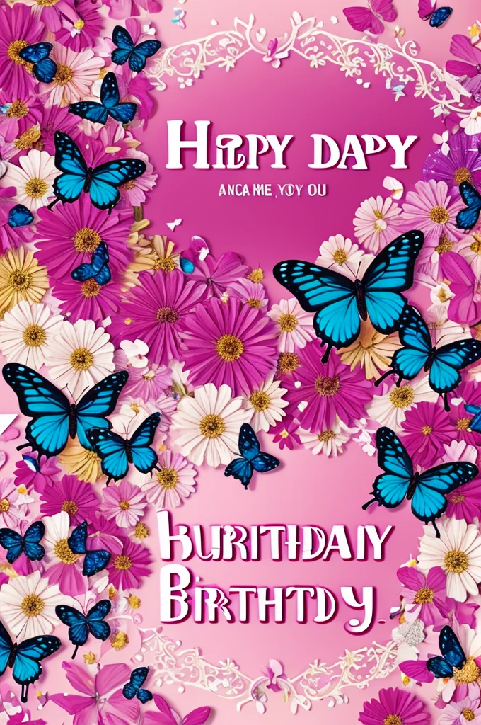 Image that says "Happy birthday aunt" with butterflies, flowers and glitter as decoration
