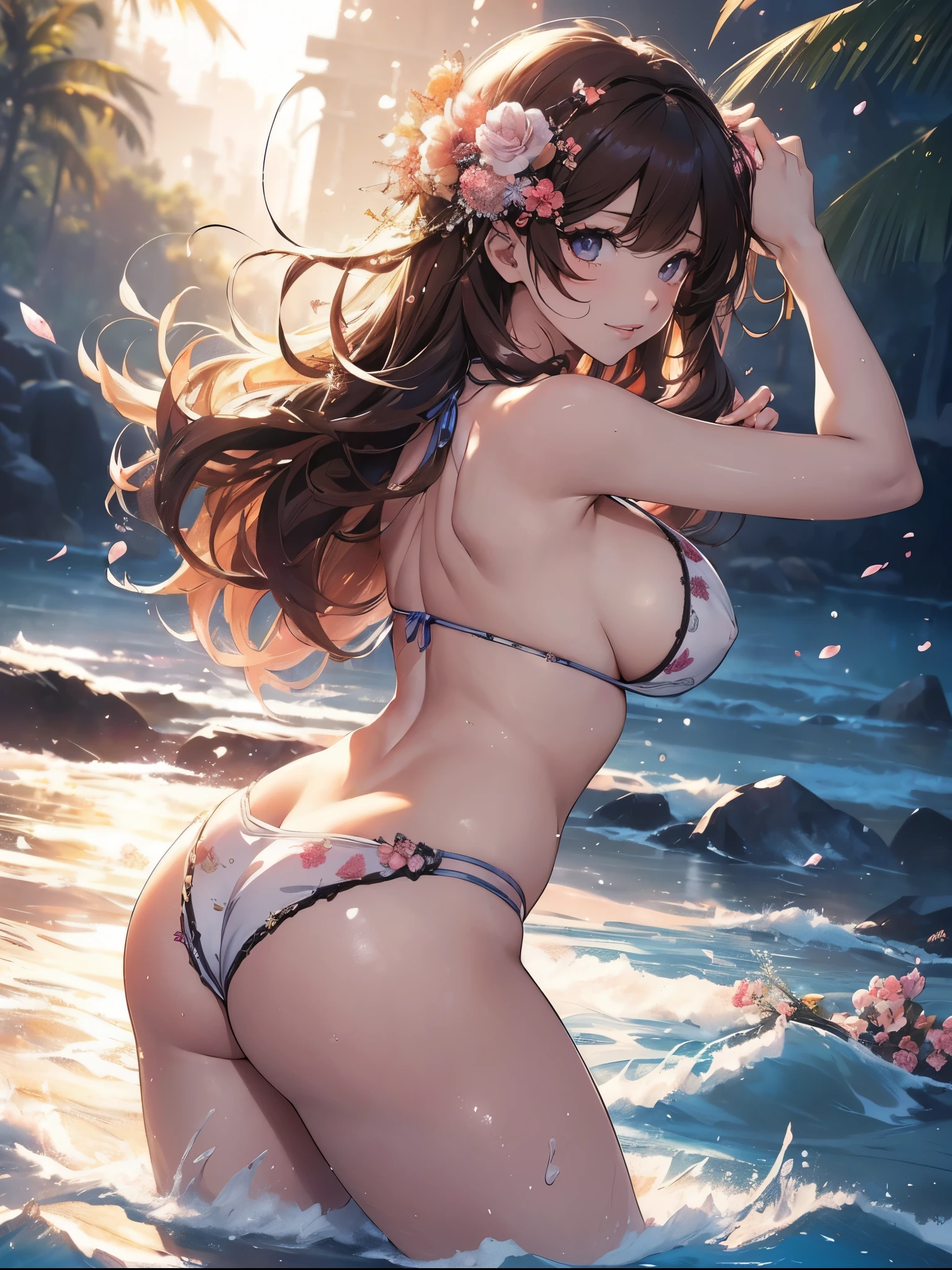 最high quality、Bigger on the screen、1 beautiful woman,Like Fujiko Mine (( back shot))Swimwear、bikini、 Ocean、Sandy Beach、Beautiful profile、Beautiful ass、quiet、Faint Waves、、Wet、Beautiful groin、In the water、Lying on its back on the water, looking at you、、、Blushing、、Ecstasy、Beautiful thighs、Filled with red roses、 E.G: Worst quality ,flower fractal fine art、Fill the screen with flowers、Bigger on the screen、Lie on your back and face this way、Beautiful Eyes、lie on flower,s Water, Beautiful Eyes,High-definition depiction, Realistic, 8K, Unity, , light smile, Beautifully and vividly drawn, , Beautiful, beautiful, clear skin、sexly  swim suit,比基尼、 ,sexly 、Ecstasy、 Raise your arms behind your head,  Romanticism,mosquito。 The most beautiful form of chaos, Mr..々Farbe, Intertwined flowers, P article,Magical gentle light,smile,sexy,image quality、masterpiece、Beautiful Face、Super beautiful woman((Big breasted 22 year old office lady、Bust 120,Beautiful long ironed hair、Brown Hair、height: 165cm。、sexy、Esbian、high quality、美しい装飾のbikini、Visual Arts、最high quality、1 woman E.G: Worst quality ,Flower fractal art、、Beautiful radiance,High-definition depiction, Realistic, 8K, Unity, , light smile, Beautifully and vividly drawn, , Beautiful, beautiful, clear skin、sexly ((比基尼,))Countless rays of light pouring down, Swirling Light, , Raise one arm above your head, Intense light is emitted from the magic flower circle  front of the girl. Romanticism,: The most beautiful form of chaos, Mr..々Farbe, Intertwined flowers, Particle,magical gentle light,smile,sexly,image quality、masterpiece、Beautiful Face、Super beautiful woman((Big breasted ,Beautiful 、sexly、Esbian、、high quality、Visual art、Written boundary depth、、、universe、Happy smile、、、elegant、ticker beautiful decorative、、magic、、A kind smile、wonderful、Fluttering petals、、Cultivate fantasy、、Mystery light　Lots of flowers、、art、art,mystery,Ultra-high resolution,atmosphere 最high quality、