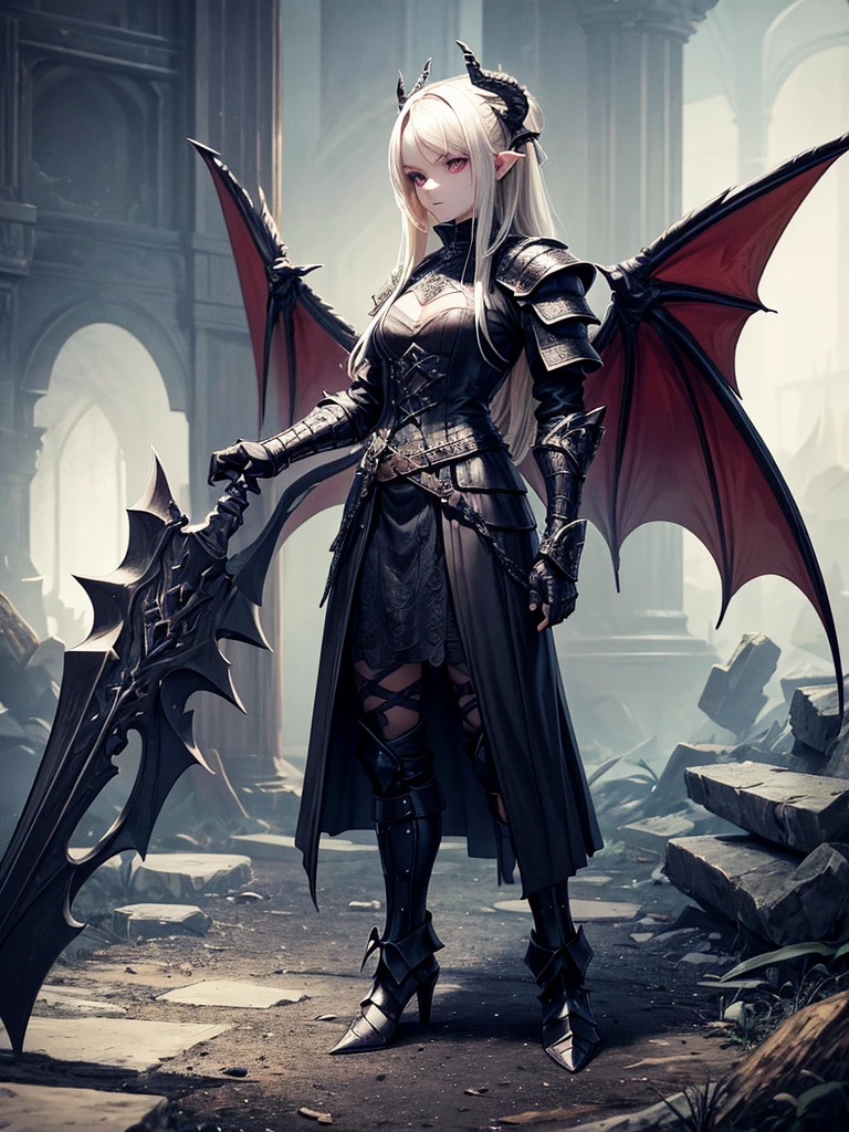 # Script: AI-Generated Art - Gothic Dark Souls-Inspired Woman with Dragon Eyes and Wings
**Objective:**
Create an AI-generated image of a woman with specific features and attire, inspired by the Gothic style of the Dark Souls series.
**Character Description:**
- **Gender:** Female
- **Hair:** Long blonde hair, tied back
- **Eyes:** Red, dragon-like
- **Dragon Features:** Small wings
- **Attire:** Full-body medieval armor
- **Style:** Gothic, similar to Dark Souls aesthetics
**Steps:**
1. **Gather Reference Images:**
- Collect images of full-body medieval armor from the Dark Souls series.
- Find examples of blonde hair tied back.
- Look for images of red, dragon-like eyes and small dragon wings.
- Compile Gothic art references to understand the desired aesthetic.
2. **Character Design:**
- **Hair:** Design the long blonde hair tied back, ensuring it looks natural and flows realistically.
- **Eyes:** Create piercing red eyes with elongated pupils to give a dragon-like appearance.
- **Dragon Features:** Add small, subtle dragon wings that look natural on her back.
- **Armor:** Design full-body medieval armor with intricate Gothic patterns and dark tones, appearing worn and battle-scarred. Ensure the armor covers the entire body, including helmet, chest plate, gauntlets, greaves, and boots.
- **Overall Style:** Use dark, muted colors with high contrasts to emphasize the Gothic style. Incorporate dark shadows and dim lighting.
3. **Pose and Composition:**
- Position the character in a dramatic pose, possibly standing or in mid-battle stance.
- Choose a dark, eerie background that complements the Gothic theme, like a ruined castle or a foggy forest.
- Use lighting to create a moody, atmospheric effect, casting shadows that highlight the character’s features and armor.
4. **AI Tools and Techniques:**
- Use AI art generation tools like DALL-E, MidJourney, or Stable Diffusion.
- Input the character description and upload refer