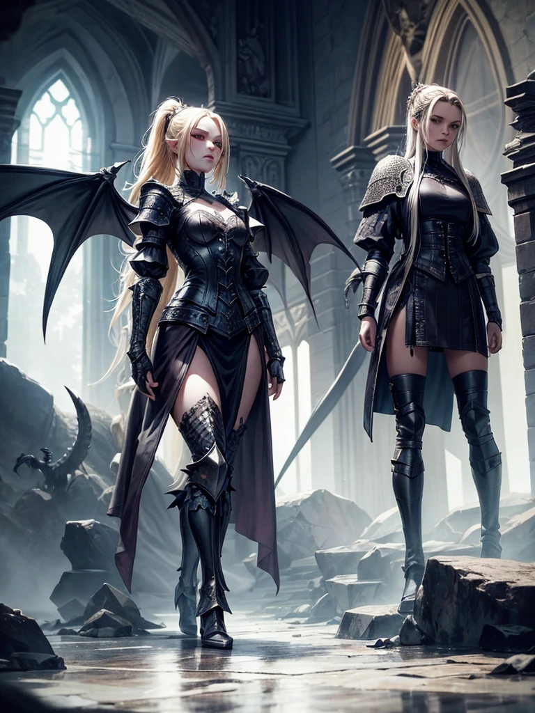 # Script: AI-Generated Art - Gothic Dark Souls-Inspired Woman with Dragon Eyes and Wings
**Objective:**
Create an AI-generated image of a woman with specific features and attire, inspired by the Gothic style of the Dark Souls series.
**Character Description:**
- **Gender:** Female
- **Hair:** Long blonde hair, tied back
- **Eyes:** Red, dragon-like
- **Dragon Features:** Small wings
- **Attire:** Full-body medieval armor
- **Style:** Gothic, similar to Dark Souls aesthetics
**Steps:**
1. **Gather Reference Images:**
- Collect images of full-body medieval armor from the Dark Souls series.
- Find examples of blonde hair tied back.
- Look for images of red, dragon-like eyes and small dragon wings.
- Compile Gothic art references to understand the desired aesthetic.
2. **Character Design:**
- **Hair:** Design the long blonde hair tied back, ensuring it looks natural and flows realistically.
- **Eyes:** Create piercing red eyes with elongated pupils to give a dragon-like appearance.
- **Dragon Features:** Add small, subtle dragon wings that look natural on her back.
- **Armor:** Design full-body medieval armor with intricate Gothic patterns and dark tones, appearing worn and battle-scarred. Ensure the armor covers the entire body, including helmet, chest plate, gauntlets, greaves, and boots.
- **Overall Style:** Use dark, muted colors with high contrasts to emphasize the Gothic style. Incorporate dark shadows and dim lighting.
3. **Pose and Composition:**
- Position the character in a dramatic pose, possibly standing or in mid-battle stance.
- Choose a dark, eerie background that complements the Gothic theme, like a ruined castle or a foggy forest.
- Use lighting to create a moody, atmospheric effect, casting shadows that highlight the character’s features and armor.
4. **AI Tools and Techniques:**
- Use AI art generation tools like DALL-E, MidJourney, or Stable Diffusion.
- Input the character description and upload refer