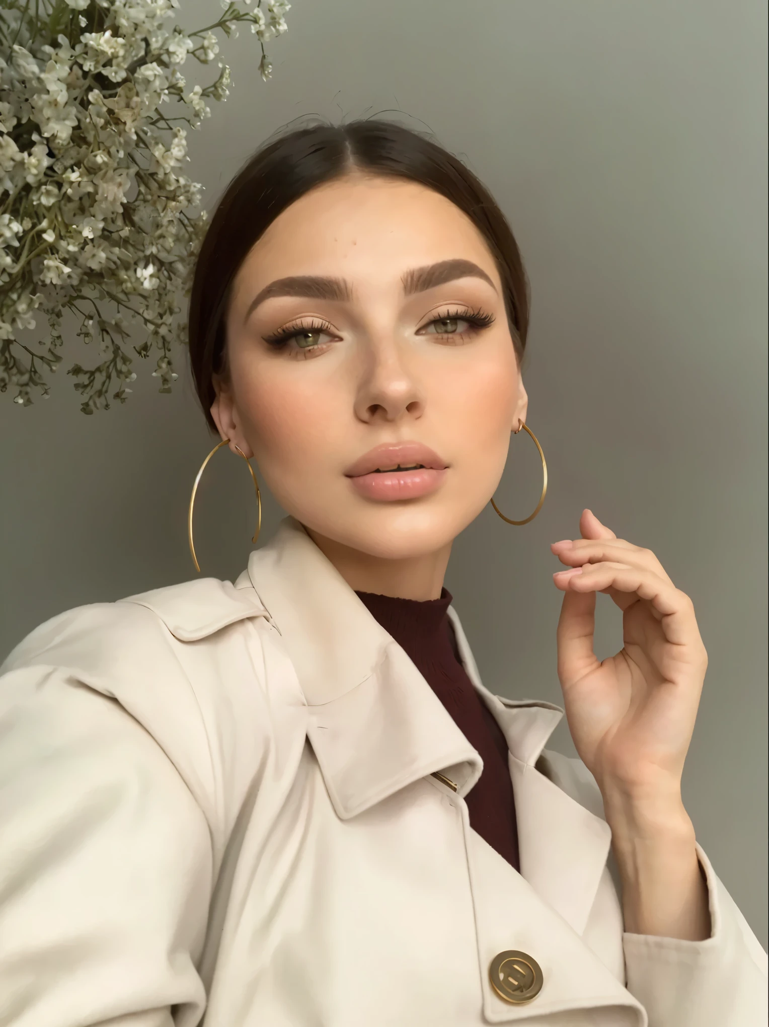 There is a woman with big earrings and a trench coat, Anastasia Ovchinnikova, Anna Nikonova aka Newmilky, Dasha Taran, Angelina Stroganova, Alina Ivánchenko, Victoria Gavrilenko, Yelena Belova, Portrait Sophie Mudd, ekaterina, Julia Gorokhova, julia sardinia