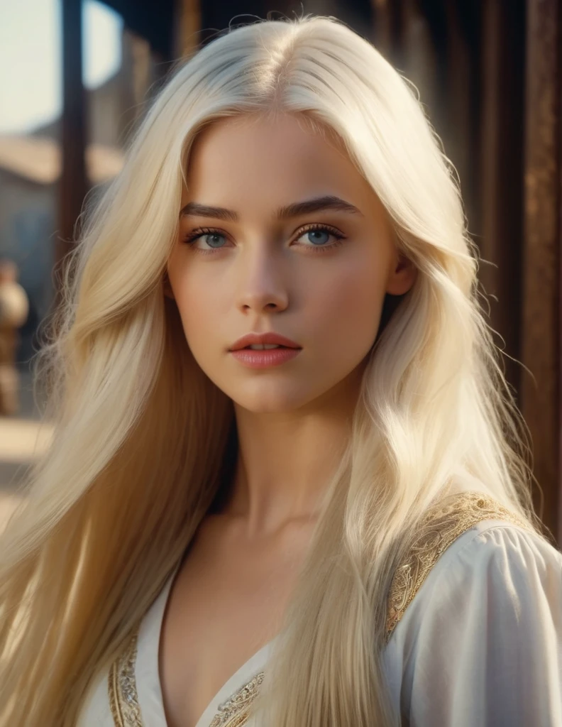 very attractive 25 year old girl with long platinum blonde hair, Original from classic movie, cinematic still film shot, best quality, masterpiece, Representative work, official art, Professional, Ultra intricate detailed, 8k