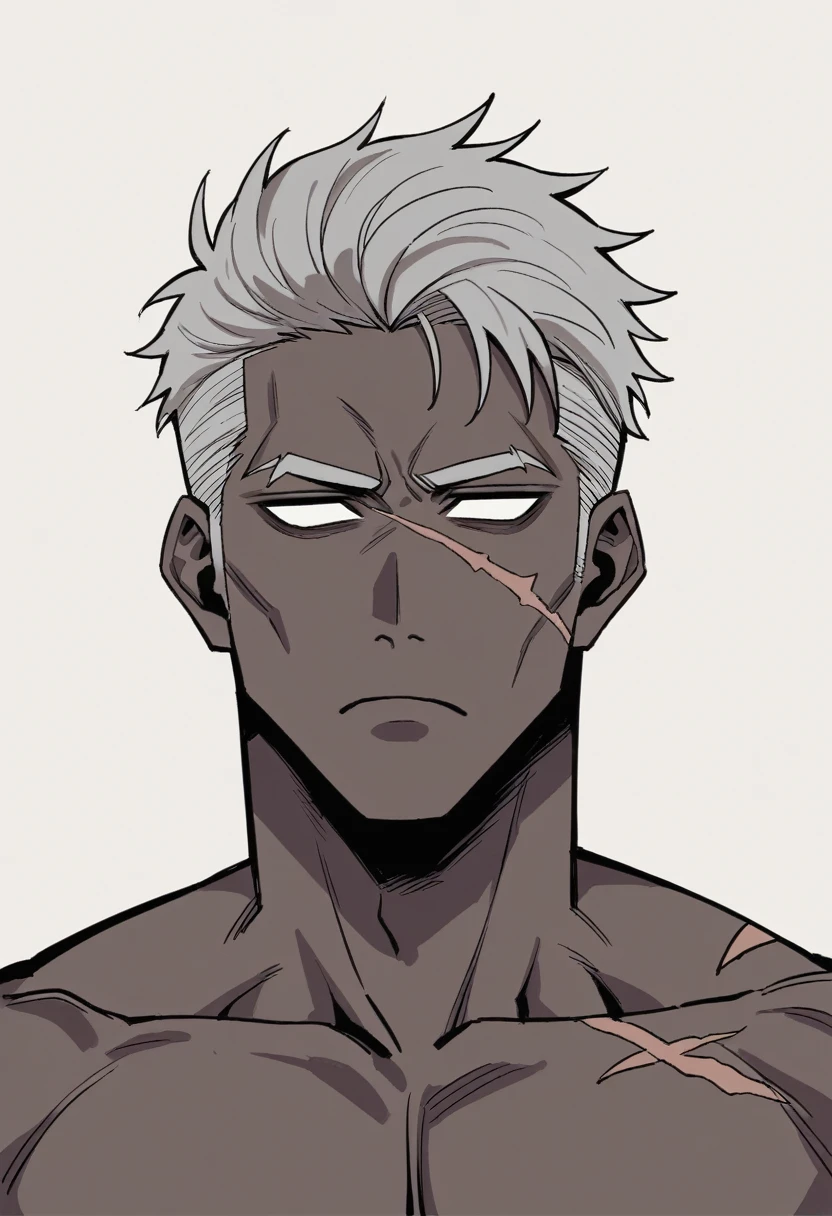 肌肉男, thick-skinned, dark gray skin color, dark black skin, shorth hair, perfil, sores and scars, look with empty eyes, cloused mouth, gray lips, Handsome, definitive man chin. bonitas, Handsome, sensuous, gostoso 