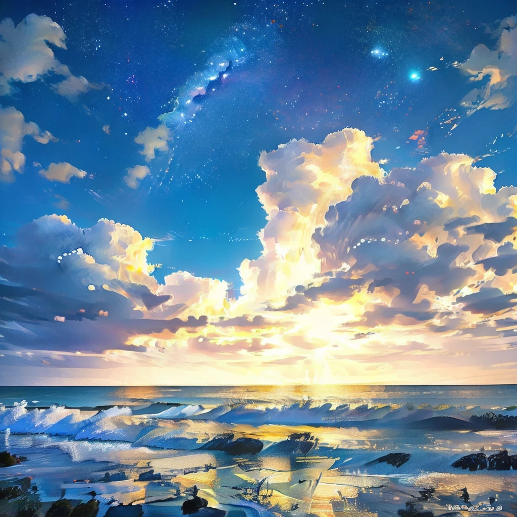 Highest quality,Fantastic landscape、night、Starry Sky、Ocean
