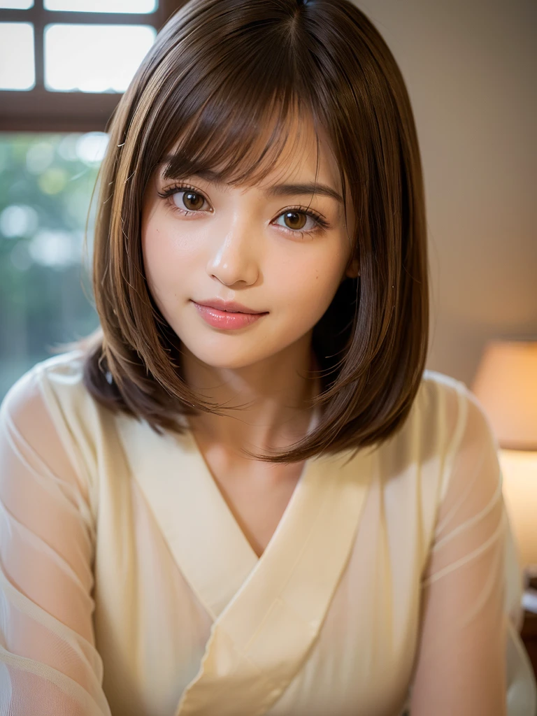 super highest quality, face focus, soft light, ultra high resolution, (realistic:1.4), RAW photo,
1 Japanese girl, alone, cute, (pupil, There'There's a light in my eyes), (detailed beautiful face:1.3) ((High resolution details of human skin texture:1.3)
(long hair),
indoor,
Damask Shirt Dress, (Beautiful straight bob hair styled down to the tips:1.3) elegant and neat intelligent and stylish
(portrait) High definition focus on pupil diffused light from window beautiful gradation gentle smile Beautiful gradation