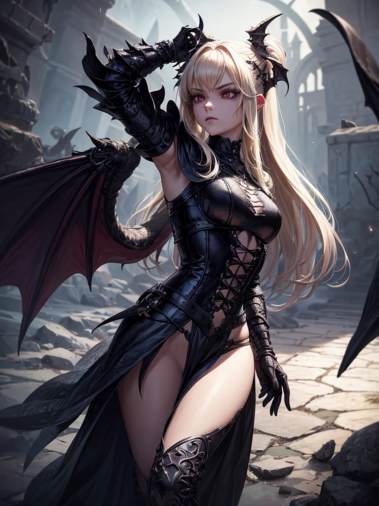 # Script: AI-Generated Art - Gothic Dark Souls-Inspired Woman with Dragon Eyes and Wings
**Objective:**
Create an AI-generated image of a woman with specific features and attire, inspired by the Gothic style of the Dark Souls series.
**Character Description:**
- **Gender:** Female
- **Hair:** Long blonde hair, tied back
- **Eyes:** Red, dragon-like
- **Dragon Features:** Small wings
- **Attire:** Medieval armor
- **Style:** Gothic, similar to Dark Souls aesthetics
**Steps:**
1. **Gather Reference Images:**
- Collect images of medieval armor from the Dark Souls series.
- Find examples of blonde hair tied back.
- Look for images of red, dragon-like eyes and small dragon wings.
- Compile Gothic art references to understand the desired aesthetic.
2. **Character Design:**
- **Hair:** Design the long blonde hair tied back, ensuring it looks natural and flows realistically.
- **Eyes:** Create piercing red eyes with elongated pupils to give a dragon-like appearance.
- **Dragon Features:** Add small, subtle dragon wings that look natural on her back.
- **Armor:** Design medieval armor with intricate Gothic patterns and dark tones, appearing worn and battle-scarred.
- **Overall Style:** Use dark, muted colors with high contrasts to emphasize the Gothic style. Incorporate dark shadows and dim lighting.
3. **Pose and Composition:**
- Position the character in a dramatic pose, possibly standing or in mid-battle stance.
- Choose a dark, eerie background that complements the Gothic theme, like a ruined castle or a foggy forest.
- Use lighting to create a moody, atmospheric effect, casting shadows that highlight the character’s features and armor.
4. **AI Tools and Techniques:**
- Use AI art generation tools like DALL-E, MidJourney, or Stable Diffusion.
- Input the character description and upload reference images if the tool allows.
- Specify style preferences, focusing on Gothic and Dark Souls influences.
- Fine-tune the gene