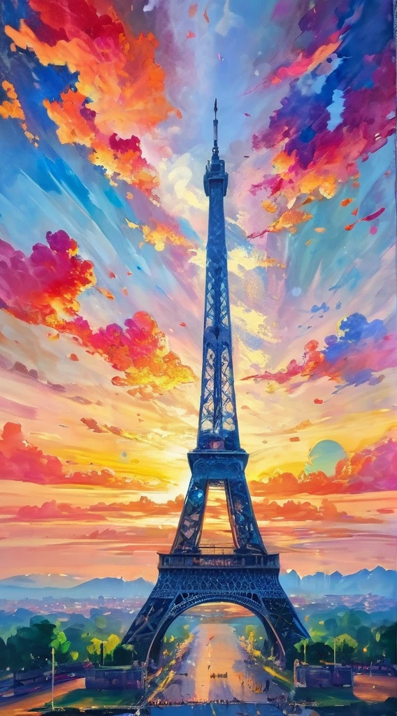 (((masterpiece))), ((ultra-detailed)), Abstract style landscape, smoke, in the sky, colorful and vibrant, mystical colors, contemporary impressionism, yanjun cheng portrait painting, iridescent perspective view ,low angle, sweeping circling composition, large beautiful crystal eyes, big irises, UHD, HDR, 8K, the most beautiful portrait in the world, Non-representational, colors and shapes, expression of feelings, imaginative