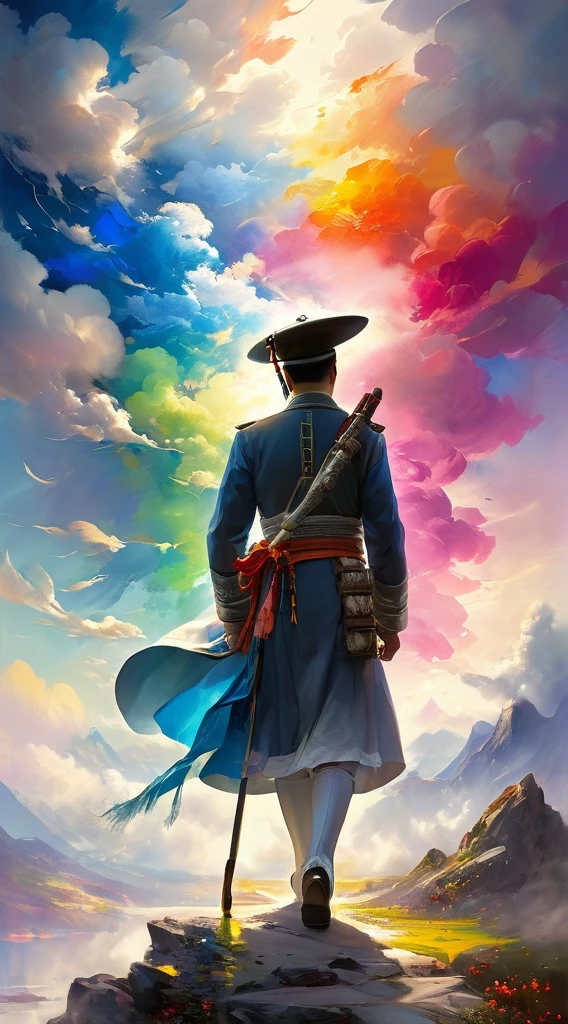 (((masterpiece))), ((ultra-detailed)), Abstract style landscape, smoke, in the sky, colorful and vibrant, mystical colors, contemporary impressionism, yanjun cheng portrait painting, iridescent perspective view ,low angle, sweeping circling composition, large beautiful crystal eyes, big irises, UHD, HDR, 8K, the most beautiful portrait in the world, Non-representational, colors and shapes, expression of feelings, imaginative
