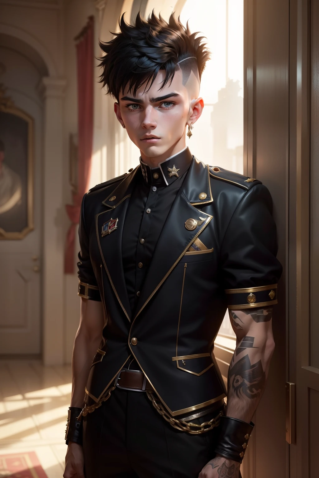 The animations are rich in detail,This is a high quality 8K masterpiece,18-year-old man, rude and cowardly,Punk head,fancy,uniforms