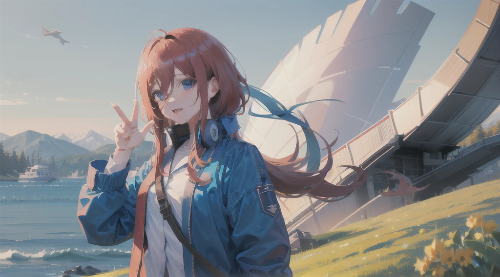 Top Quality, 8K, 4K, High Definition, Detail, (better-quality, 8K, 12), miku nakano, standing in the 2024 election, planes in the background and American flag,