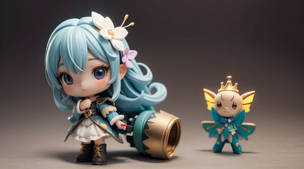 Octane Render、(Hyper-detailing: 1.15)、cinematic lightening、Cute Fantasy Princess、Handgun shooting practice、Fine Pattern Pistol,long boots、ultradetailed eyes、Full Paint、（Floral hair ornament、butterfly hair ornament）、masutepiece、Anatomically correct、blur、depth of fields
