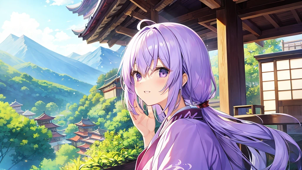 woman clear Light purple hair kimono Anime Style Mountain village