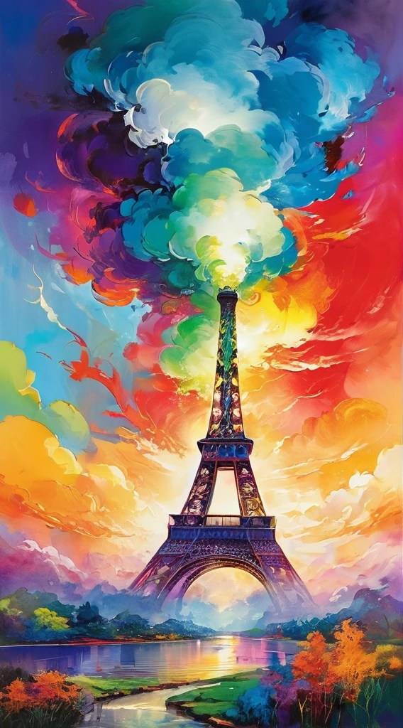 (((masterpiece))), ((ultra-detailed)), Abstract style landscape, smoke, in the sky, colorful and vibrant, mystical colors, contemporary impressionism, sweeping circling composition, UHD, HDR, 8K,  Non-representational, colors and shapes, expression of feelings, imaginative