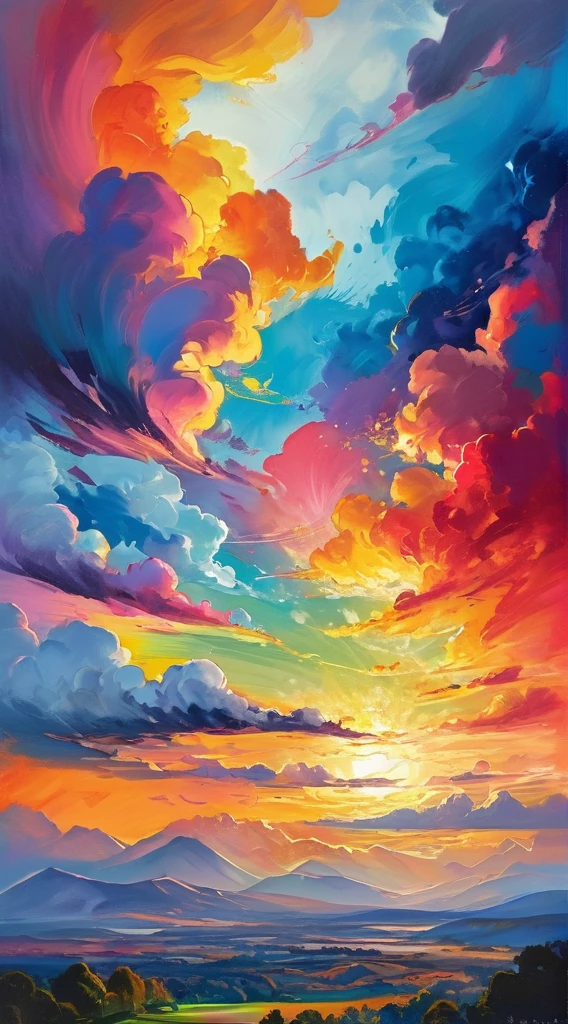 (((masterpiece))), ((ultra-detailed)), Abstract style landscape, smoke, in the sky, colorful and vibrant, mystical colors, contemporary impressionism, sweeping circling composition, UHD, HDR, 8K, Non-representational, colors and shapes, expression of feelings, imaginative