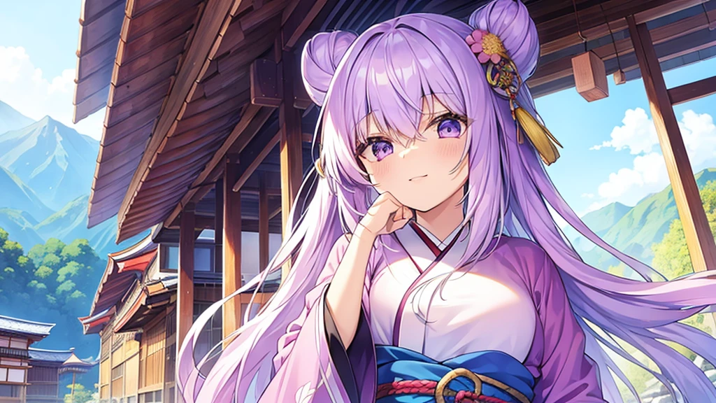woman clear Light purple hair kimono Anime Style Mountain village
