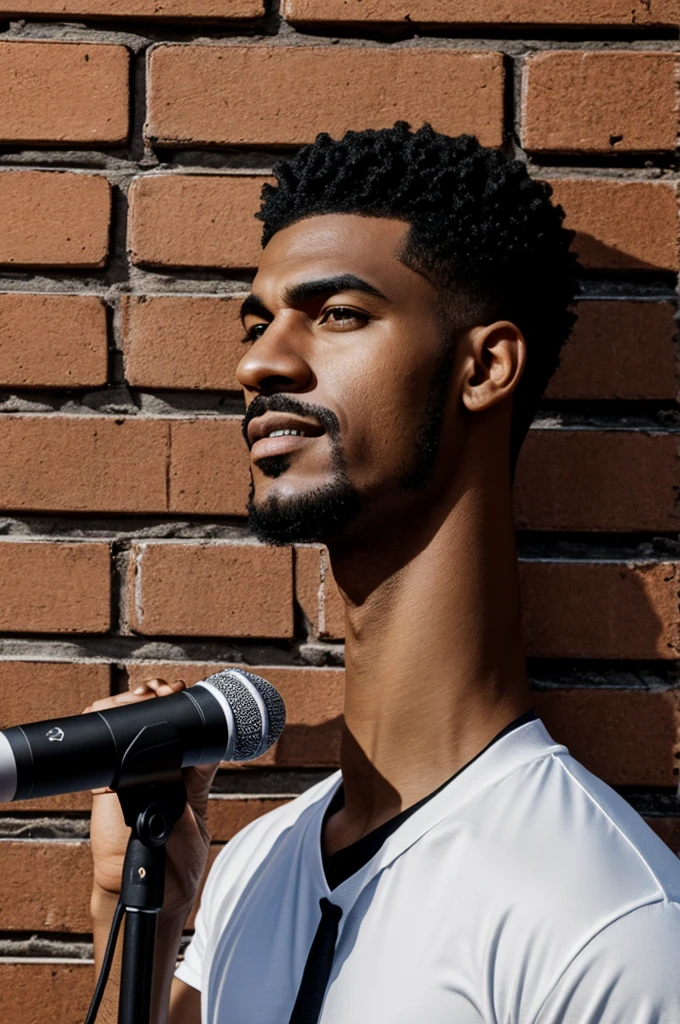 Create a logo that says El Negro Kike, with a microphone and a brick wall in the background