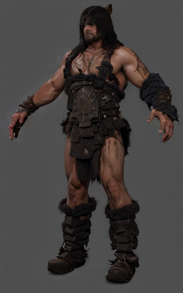 Put this warrior in a more frightening stance and put an ax in his hands