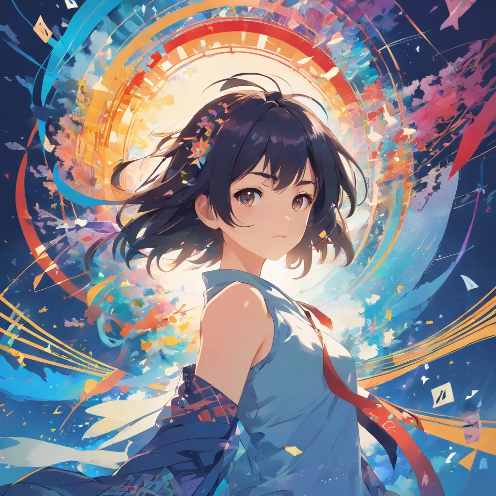 official art, unity 8k wallpaper, ultra detailed, beautiful and aesthetic, masterpiece, best quality, (zentangle, mandala, tangle, entangle), (fractal art:1.3) , 1girl, extremely detailed, dynamic angle, cowboyshot, the most beautiful form of chaos, elegant, a brutalist designed, vivid colours, romanticism, by james jean, roby dwi antono, ross tran, francis bacon, michal mraz, adrian ghenie, petra cortright, gerhard richter, takato yamamoto, ashley wood, atmospheric, ecstasy of musical notes, streaming musical notes visible
